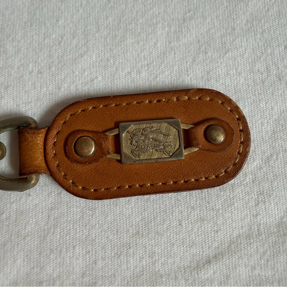 Burberrys Vintage Leather Keychain Logo Brass RARE - Picture 2 of 5